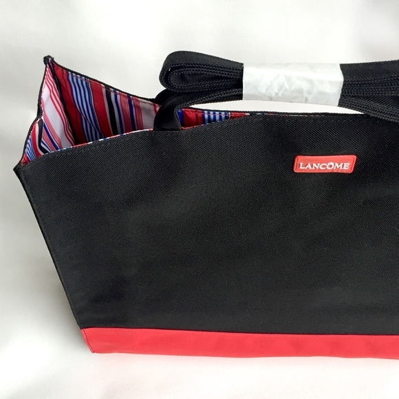 Lancome Tote Bag Black & Red Striped Interior - Picture 2 of 3